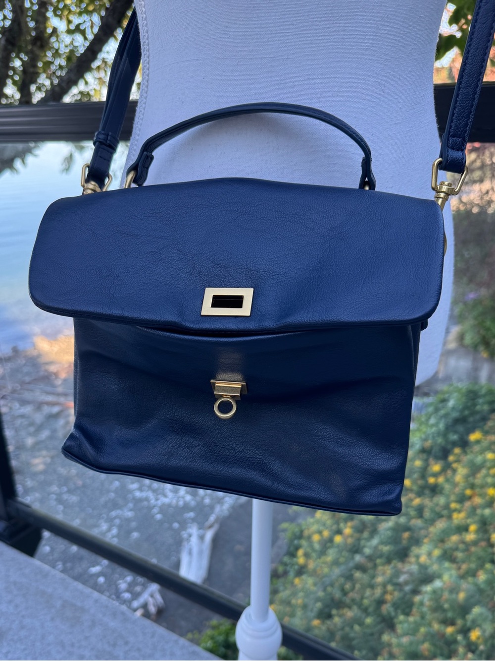 Marks & Spencer Navy Blue w Brushed Gold Crossbody Shoulder Bag Rodeo Style NWT